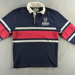 Brock University Rugby Shirt Mens Large Navy Red Striped Long Sleeve College